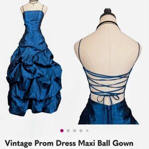 Strapless Blue Ball Gown with Lace-Up Back